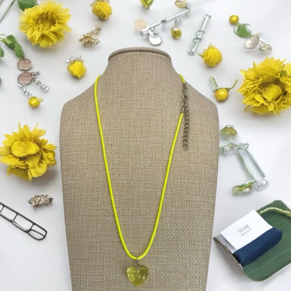 Heart Acrylic Yellow Necklace With Yellow 16” & 2” Ext Heart & Love Valentine - Picture 3 of 3